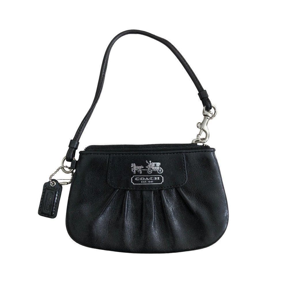 Coach Black Purse Wristlet Strap Zipper Closure Leather